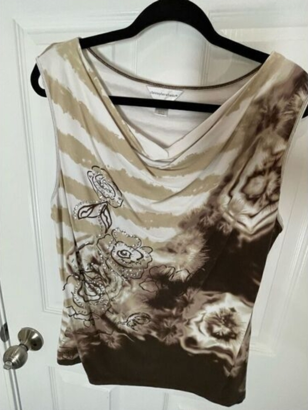 Christopher & Banks Beige and Brown Floral Cowl Neck Camisole